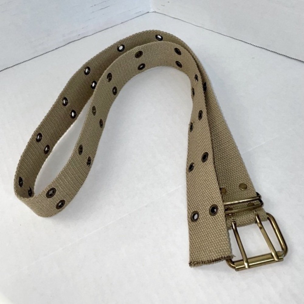EUC old school unisex canvas double-prong grommet hole adjustable tan belt - Picture 2 of 2